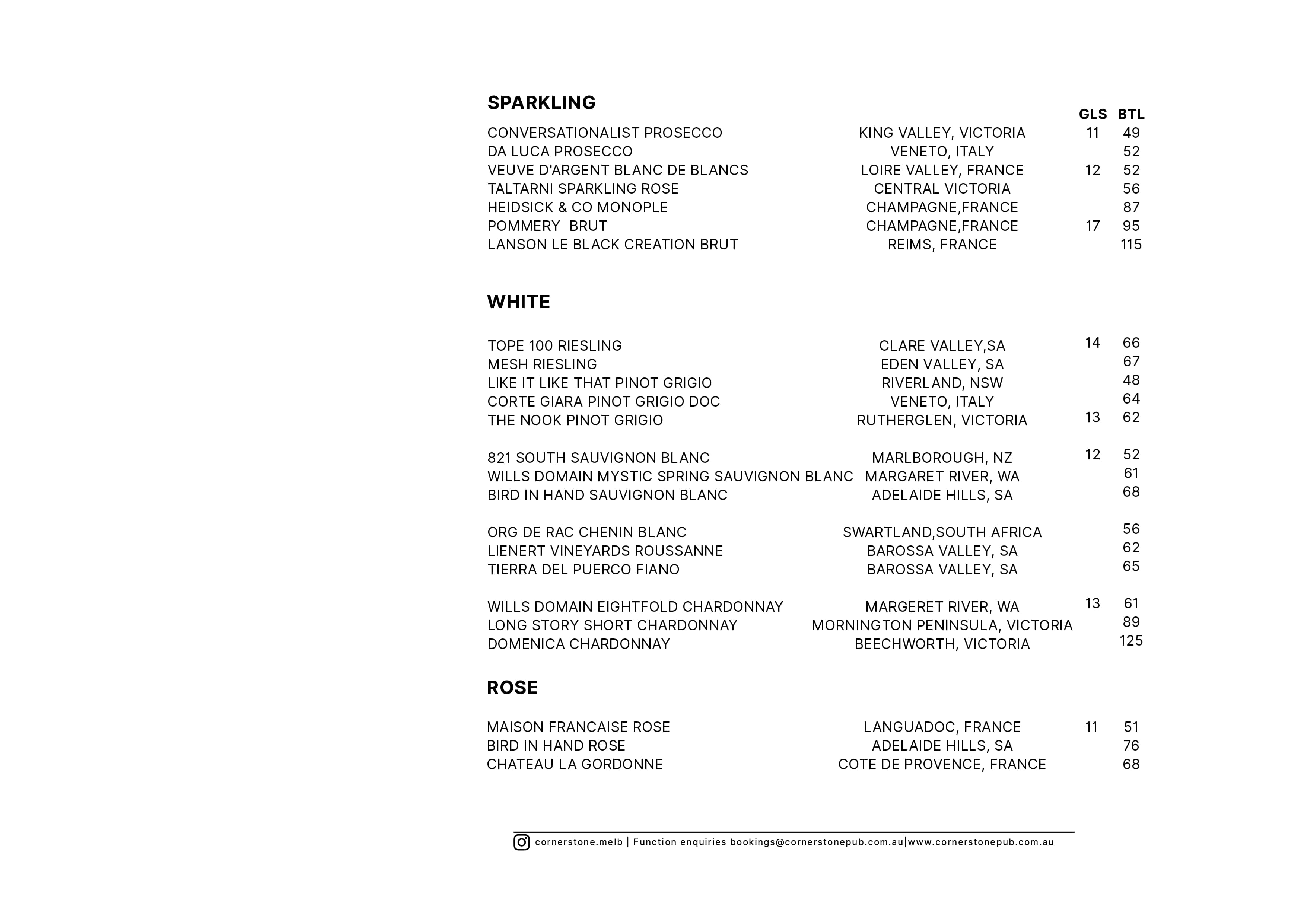 The Cornerstone Pub drinks menu, page 3
