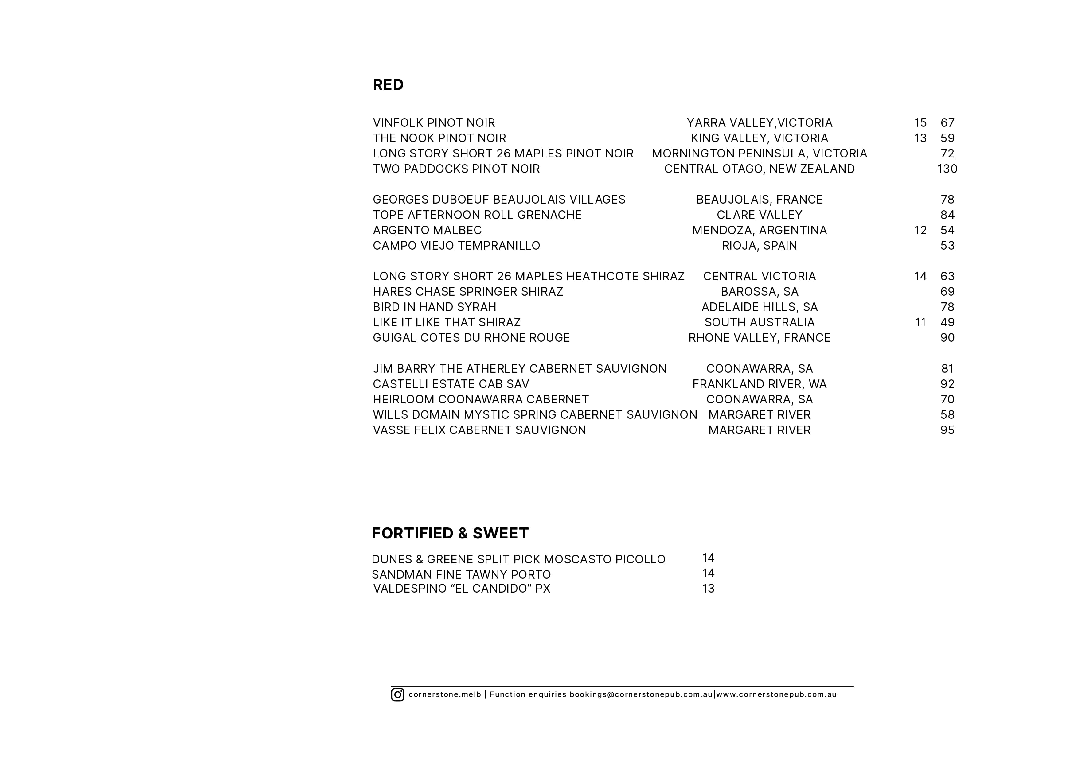 The Cornerstone Pub drinks menu, page 4