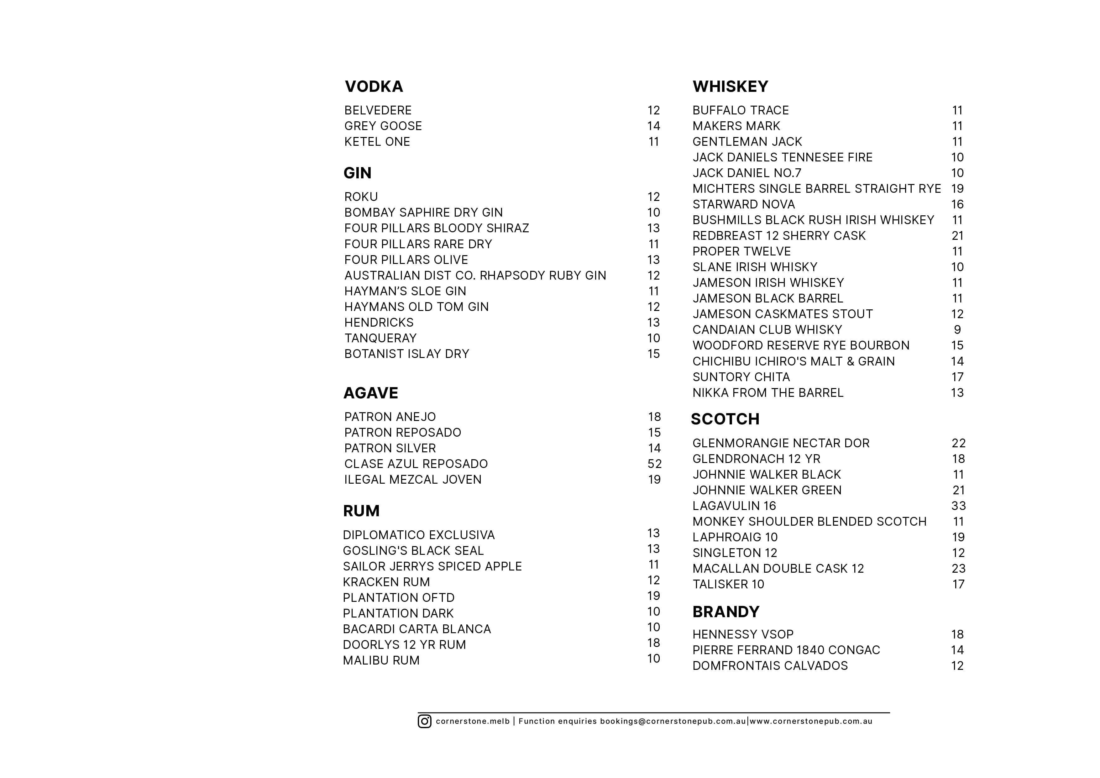 The Cornerstone Pub drinks menu, page 5