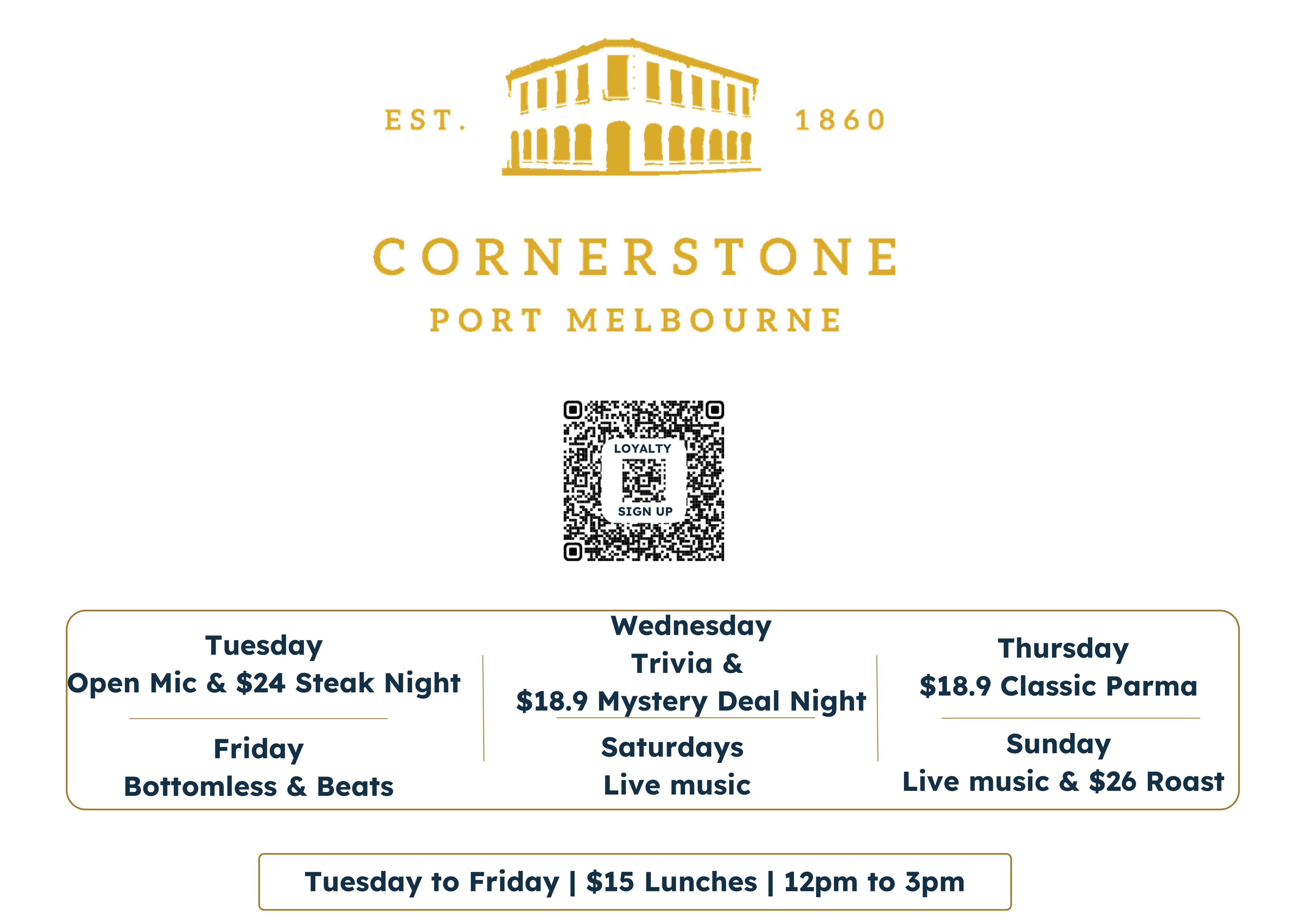 The Cornerstone Pub food menu, page 2